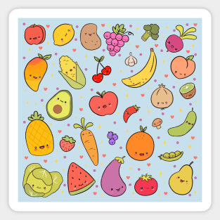 Kawaii fruits and vegetables illustration Sticker